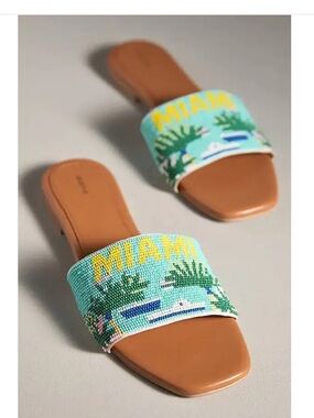 New Anthropologie x Maeve The Fiona Beaded Slide Sandals Miami 37 7